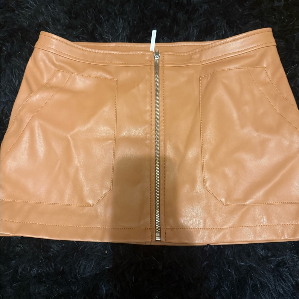Free People Camel Leather Mini Skirt